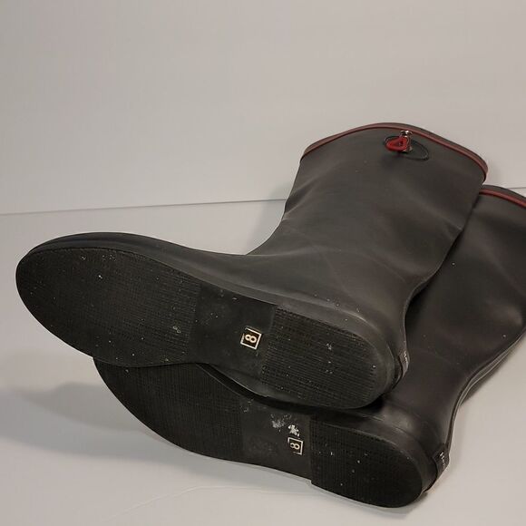Henry Ferrera Tall Blk/Red Drawstring Rain Boots Ladies Size 8 - Picture 6 of 6
